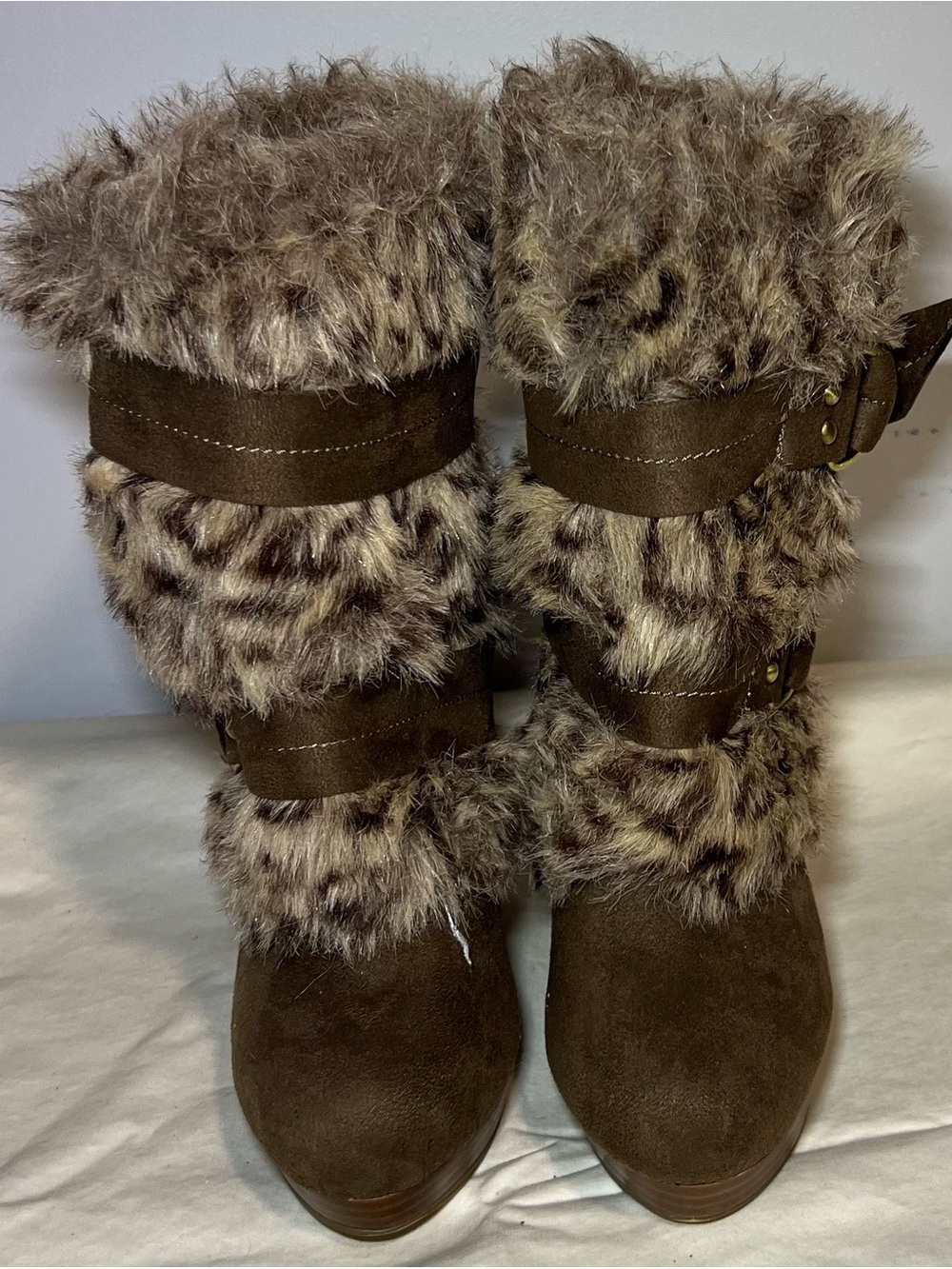 Faux Fur Trim Brown Winter Boots